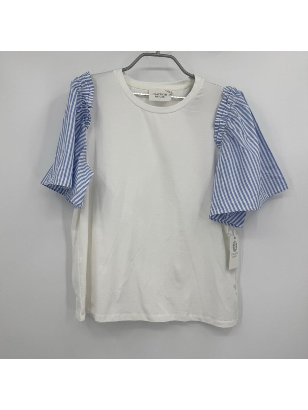 Hyacinth House by Tuckernuck Short Sleeve Mollie Blouse size L White/Blue Stripe